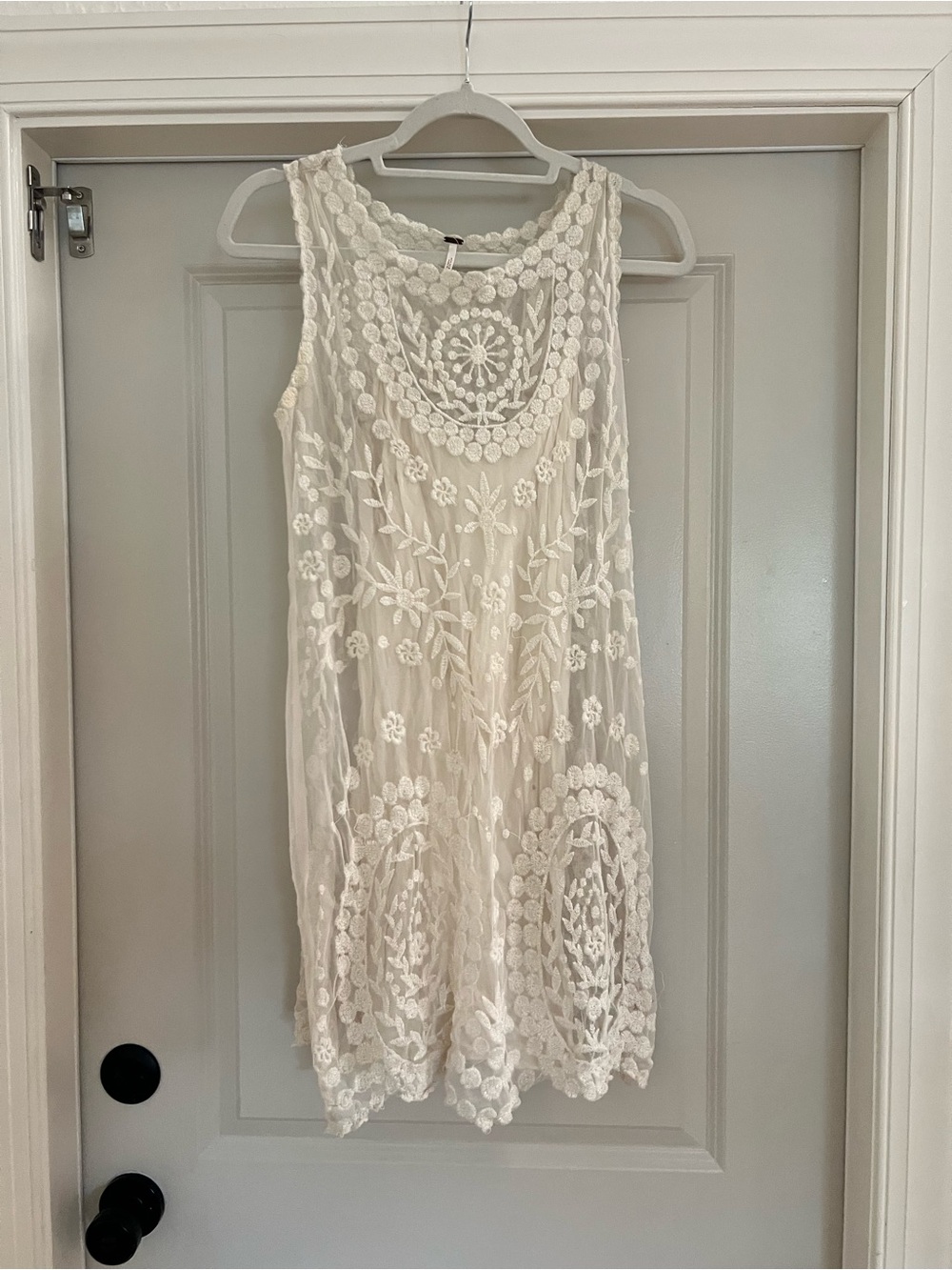 Free People Ivory Lace Embroidered Mini Dress